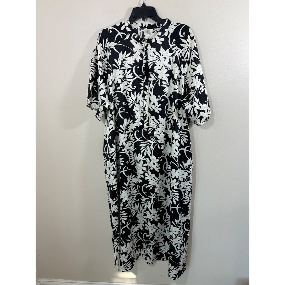 Vintage Pink K Kmart Womens 1X Black White Floral House Dress Caftan Y2K